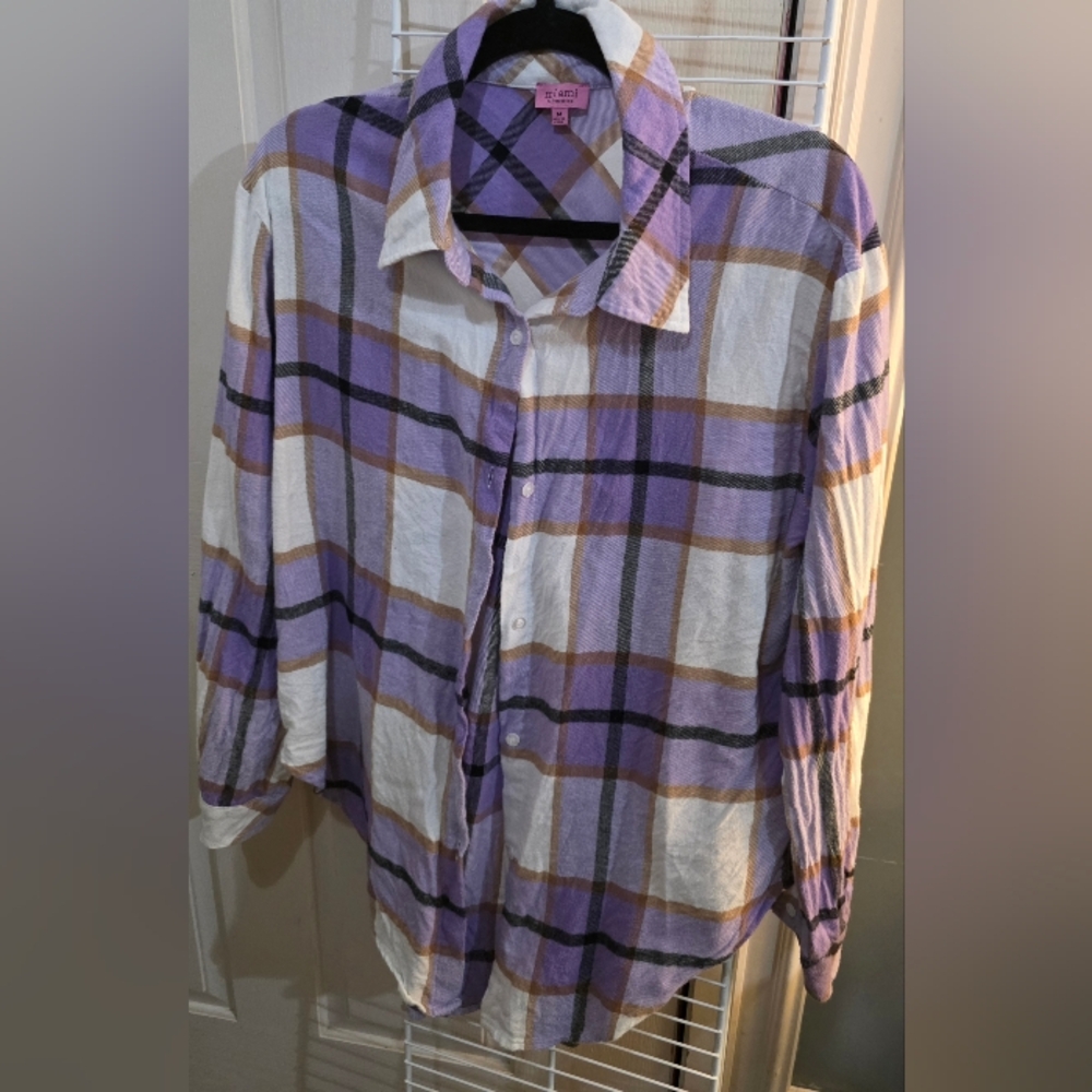 Mi Ami Lavender and Cream Plaid Shirt